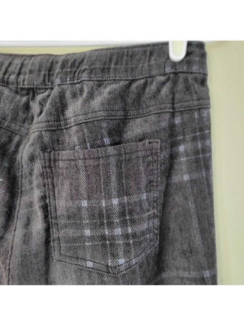 Charlie B Velour Pull On Drawstring Straight Leg Pants Gray Plaid Women's Size S - Picture 6 of 10